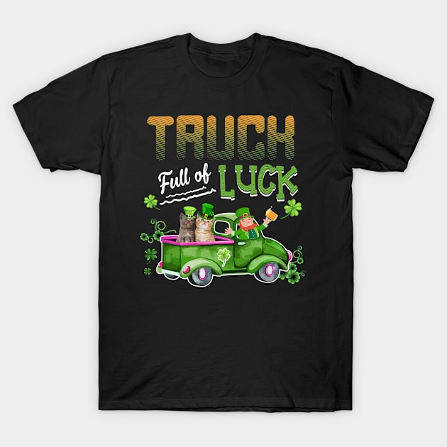 Truck Full Of Luck Cats Leprechaun Shamrock St Patrick's Day T-Shirt by Norine Linan 